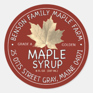 Red Maple Syrup Label with Sugar Maple Leaf