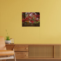 Red Maples Leaves and Bamboo Fence Photo