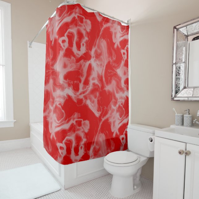 red Marble abstract Shower Curtain (In Situ)