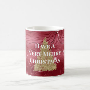 Red Marble Gold Glitter Christmas Tree Coffee Mug