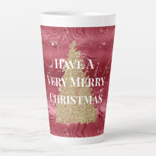 Red Marble Gold Glitter Christmas Tree Latte Mug