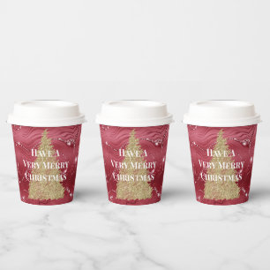 Red Marble Gold Glitter Christmas Tree Paper Cups