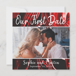 Red Marble Our First Date Photo Couple Card