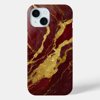 Red Marble Pattern with Gold iPhone 15 Case