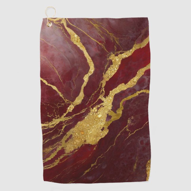 Red Marble Pattern with Gold Golf Towel (Front)
