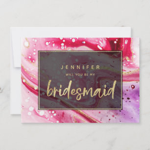 Red Marble Splash Will You Be My Bridesmaid Card
