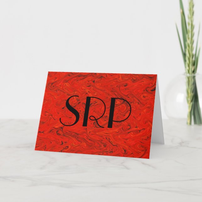 Red Marbling Monogram Holiday Card (Front)
