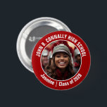 Red Marching Band Photo High School Brag 6 Cm Round Badge<br><div class="desc">This cool customised high school marching band photo features white typography of your team and player name on a red brag button. Personalise with your student's photograph and class year as a proud parent. A mum and dad can wear these buttons to competition and games.</div>
