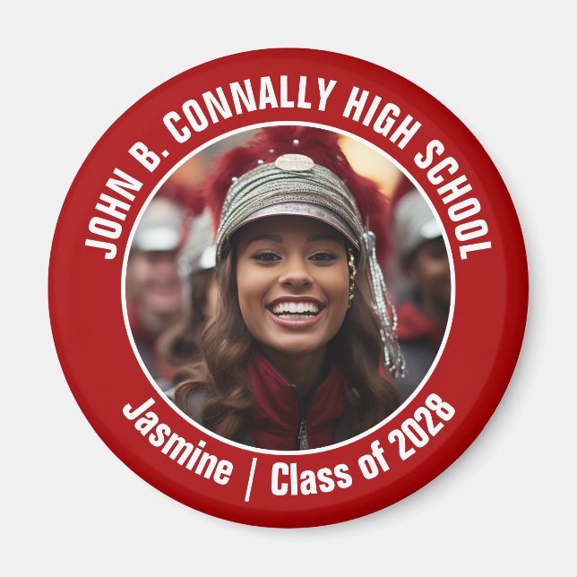 Red Marching Band Photo High School Spirit Magnet (Front)