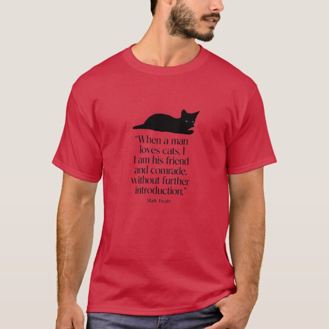 Red Mark Twain Cat Quote T-Shirt  (Front)