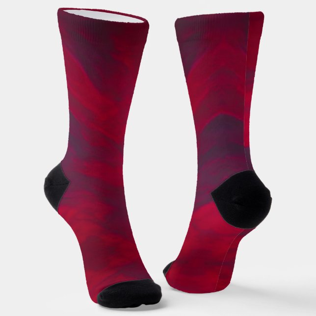 Red maroon beautiful abstract design kitty voices socks (Angled)