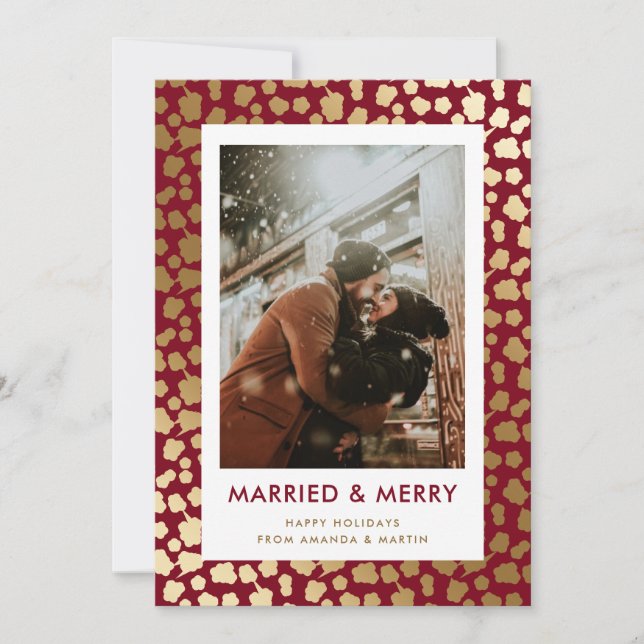 Red Married and Merry Newlywed Photo Holiday Card (Front)