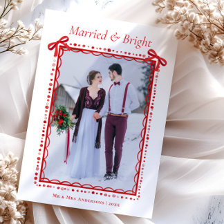 Red Married & Bright First Christmas Couple Holiday Card