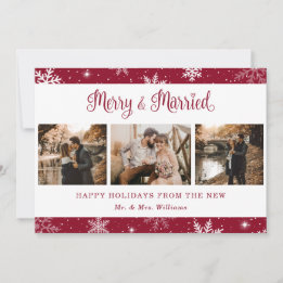 Red Married Newlywed Snowflake Photo Holiday Card