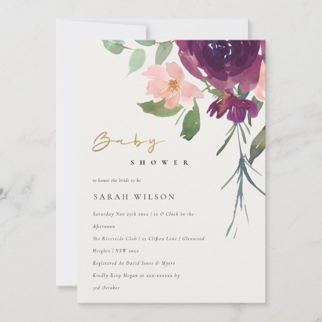 RED MARSALA BLUSH ROSE FLORAL BABY SHOWER INVITE (Front)