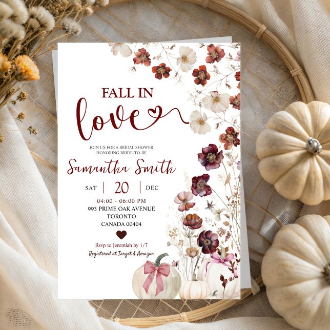 Red Marsala Fall Autumn Wildflower Bridal Shower Invitation (Creator Uploaded)