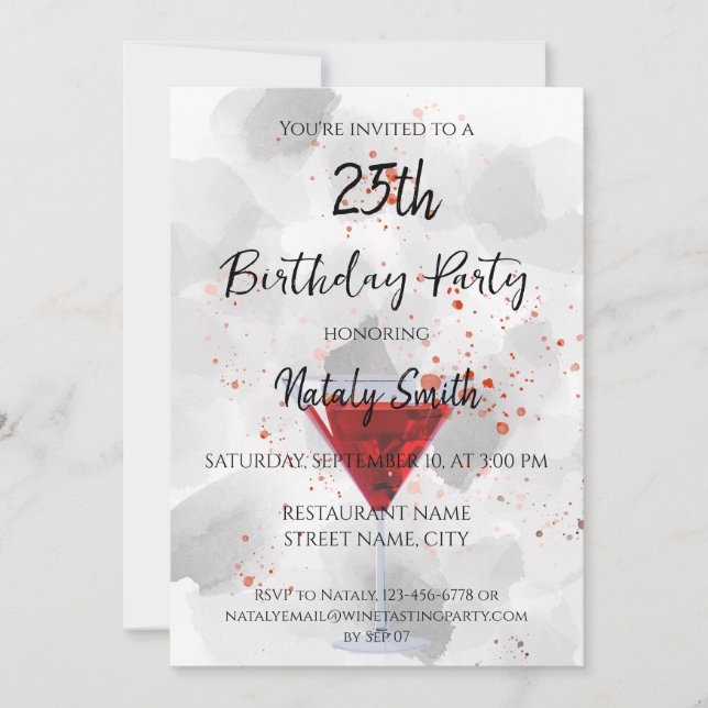 Red martini cocktail on white invitation (Front)
