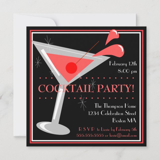 Red Martini Cocktail Party Invitation (Front)