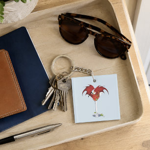 Red Martini Dragon Cocktail Fantasy Illustration Key Ring