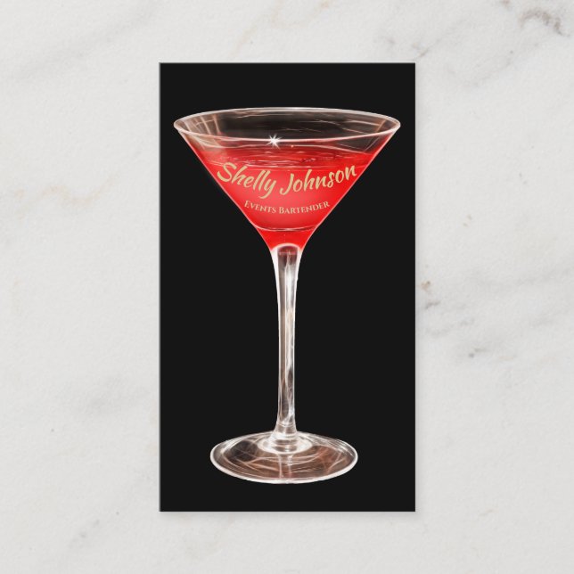 Red Martini Events Bartender Business Card (Front)