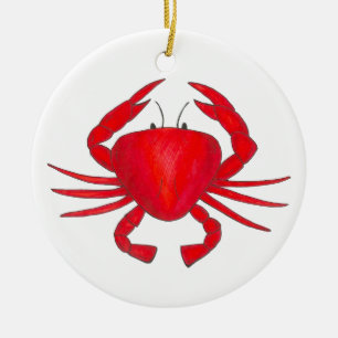 Red Maryland Hardshell Crab Crustacean Beach Ceramic Tree Decoration