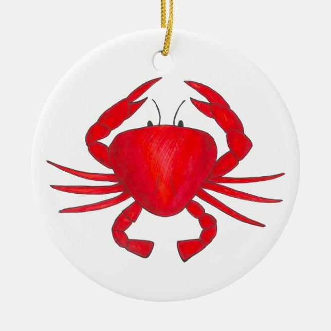 Red Maryland Hardshell Crab Crustacean Beach Ceramic Tree Decoration (Front)