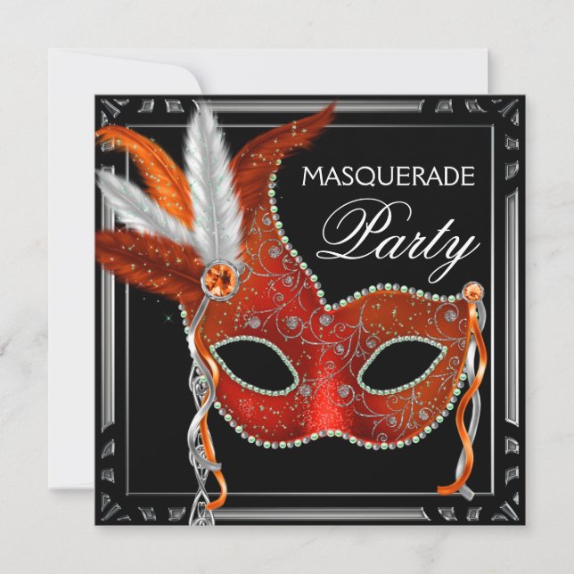 Red Mask Black Red Masquerade Party Invitation (Front)