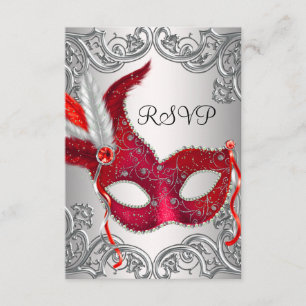 Red Mask Masquerade Party RSVP Card