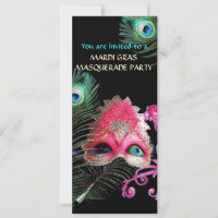 RED MASK WITH PEACOCK FEATHERS MASQUERADE PARTY