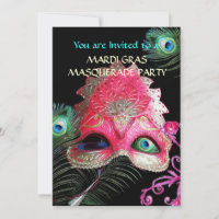 RED MASK WITH PEACOCK FEATHERS MASQUERADE PARTY