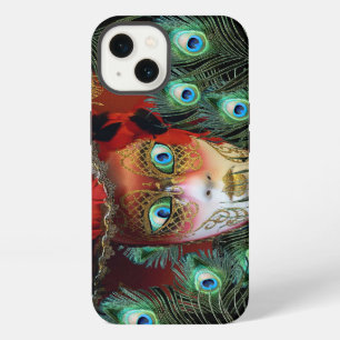 RED MASK WITH PEACOCK FEATHERS MASQUERADE PARTY iPhone 13 CASE