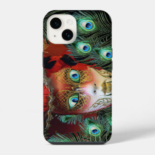 RED MASK WITH PEACOCK FEATHERS MASQUERADE PARTY iPhone 14 CASE