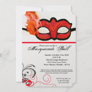 Red Masquerade Ball Mask Costume Halloween Part Invitation