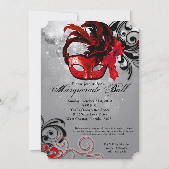 Red Masquerade Ball Mask Costume Halloween Part Invitation (Front)
