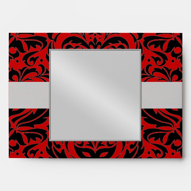 Red Masquerade Black Damask Halloween Envelope (Front)