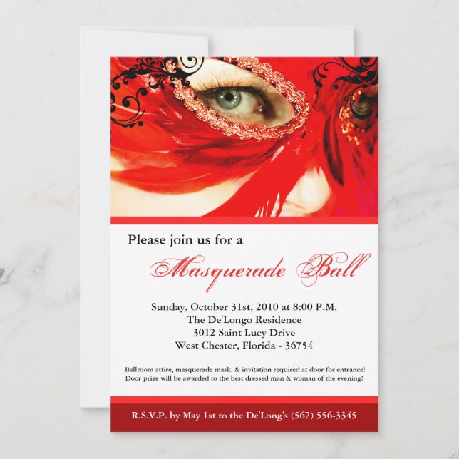 Red Masquerade Mask Ball Costume Halloween Invitation (Front)