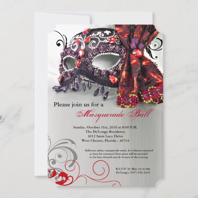Red Masquerade Mask Ball Costume Halloween Invitation (Front)