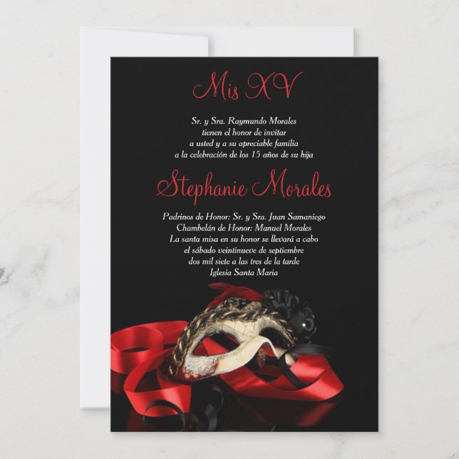 Red Masquerade Quinceanera Invitation (Front)