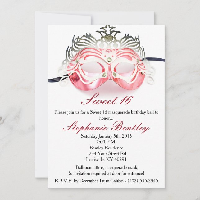 Red Masquerade Zebra Sweet 16 Birthday Invitation (Front)