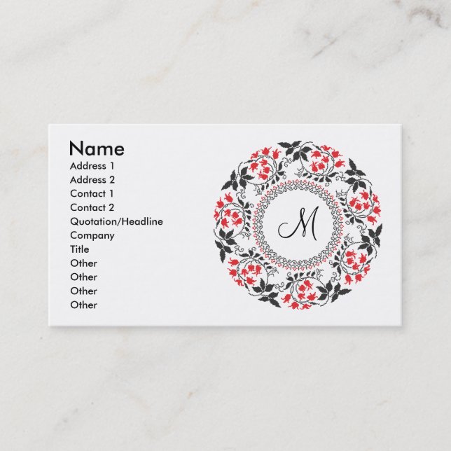 Red May lily ring Personalised Monogram Initial Business Card (Front)