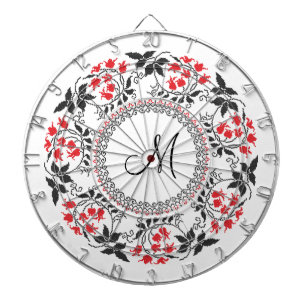 Red May lily ring Personalised Monogram Initial Dartboard