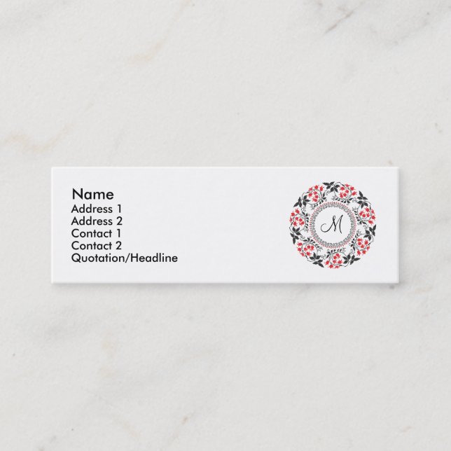 Red May lily ring Personalised Monogram Initial Mini Business Card (Front)