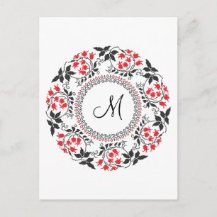 Red May lily ring Personalised Monogram Initial Postcard
