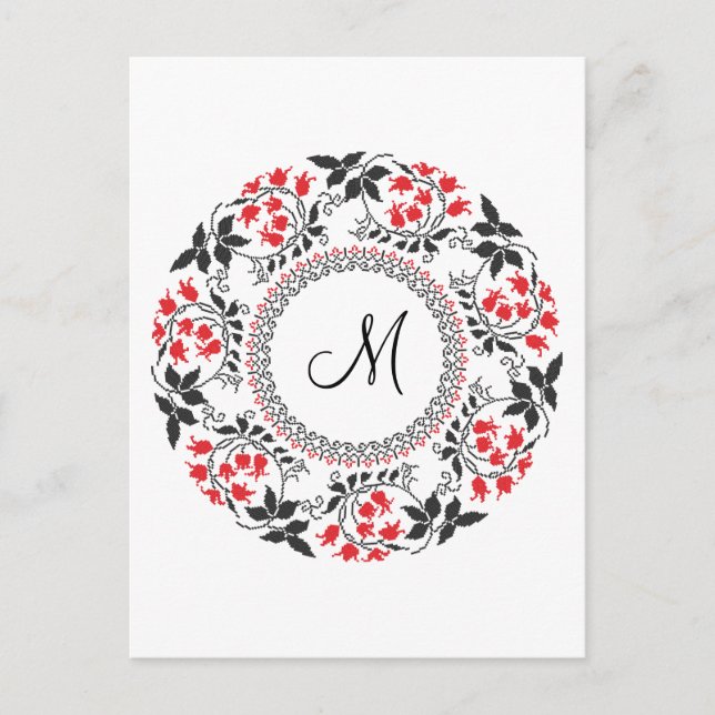 Red May lily ring Personalised Monogram Initial Postcard (Front)