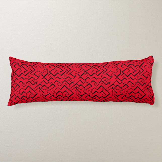 Red Meander Pattern | Modern Maze Body Cushion (Front)