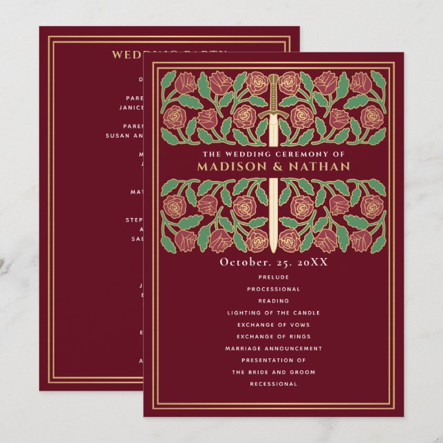 Red Mediaeval Gold Floral Sword Royal Wedding Programme (Front/Back)