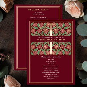 Red Mediaeval Gold Floral Sword Royal Wedding Programme