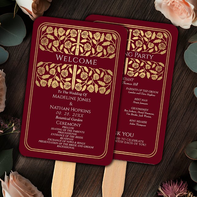 Red Mediaeval Gold Sword Royal Wedding Program Hand Fan (Creator Uploaded)