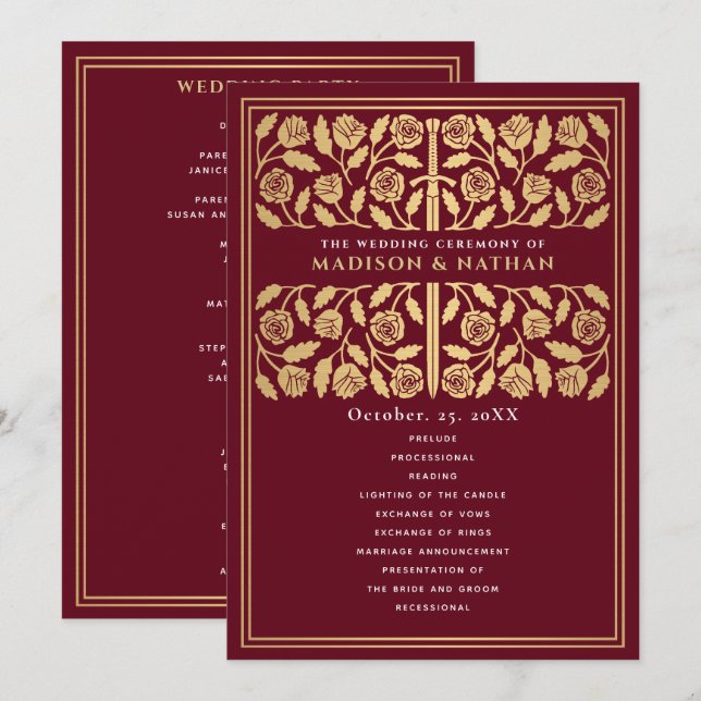 Red Mediaeval Gold Sword Royal Wedding Programme (Front/Back)