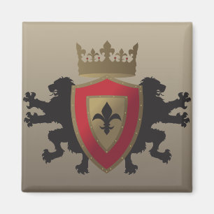Red Mediaeval Lion Heraldry Magnet